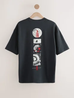 Zwart - Relaxed fit - Japans T-shirt met surfprint en grafische opdruk