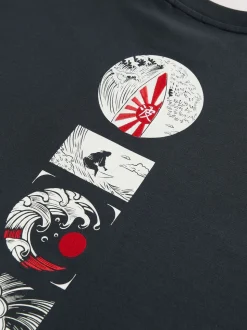 Zwart - Relaxed fit - Japans T-shirt met surfprint en grafische opdruk