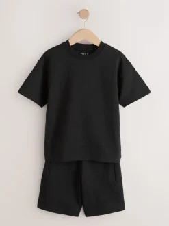Zwart - Relaxed Fit Heavyweight T-Shirt and Shorts Set (3-16yrs)
