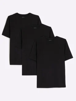 Zwart - River Island Muscle Fit T-shirts met ronde hals van katoen, set van 3
