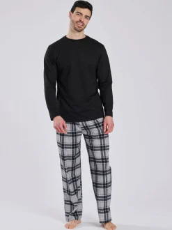 Zwart - Ronde hals - Loungeable Jersey Microfleece Long Top And Check Trousers Pyjama Set