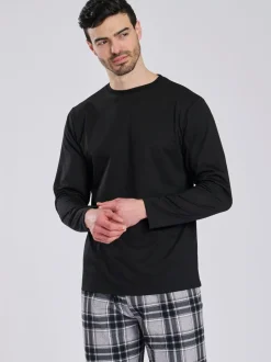 Zwart - Ronde hals - Loungeable Jersey Microfleece Long Top And Check Trousers Pyjama Set