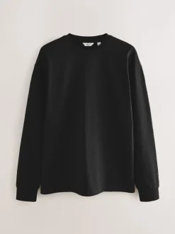 Zwart - Ruimvallend zwaar T-shirt met lange mouwen