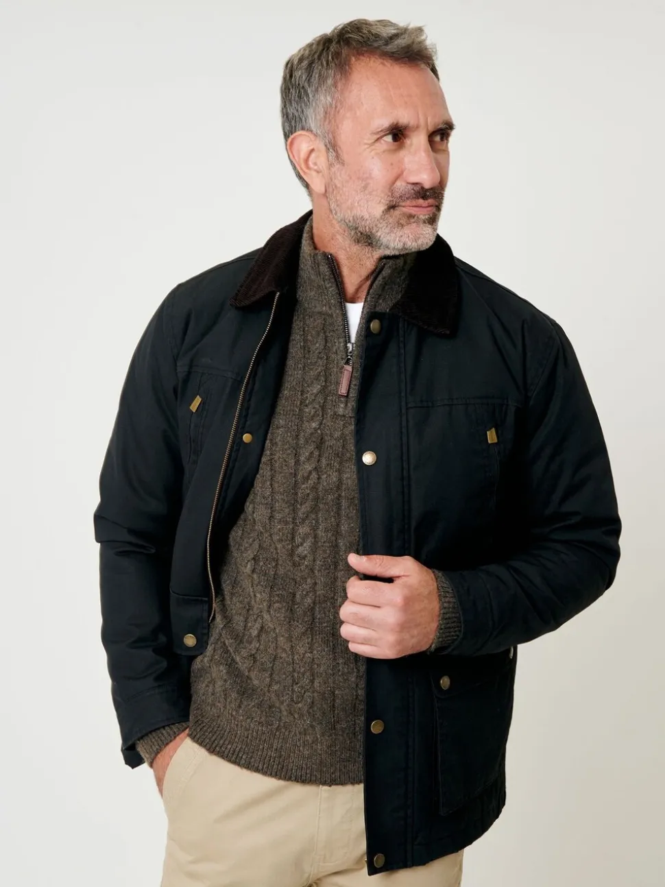 Zwart - Saltwell Waxed Cord Collar Jacket