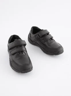 Zwart - Schoolschoenen van leer met klittenbandsluiting