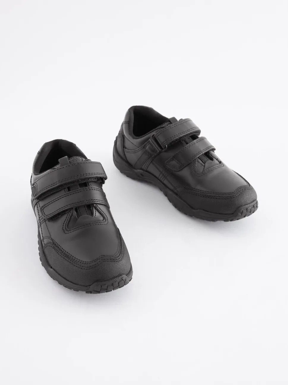 Zwart - Schoolschoenen van leer met klittenbandsluiting