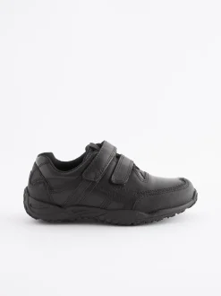 Zwart - Schoolschoenen van leer met klittenbandsluiting