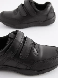 Zwart - Schoolschoenen van leer met klittenbandsluiting