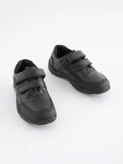 Zwart - Schoolschoenen van leer met klittenbandsluiting