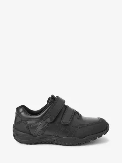 Zwart - Schoolschoenen van leer met klittenbandsluiting