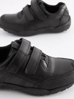 Zwart - Schoolschoenen van leer met klittenbandsluiting