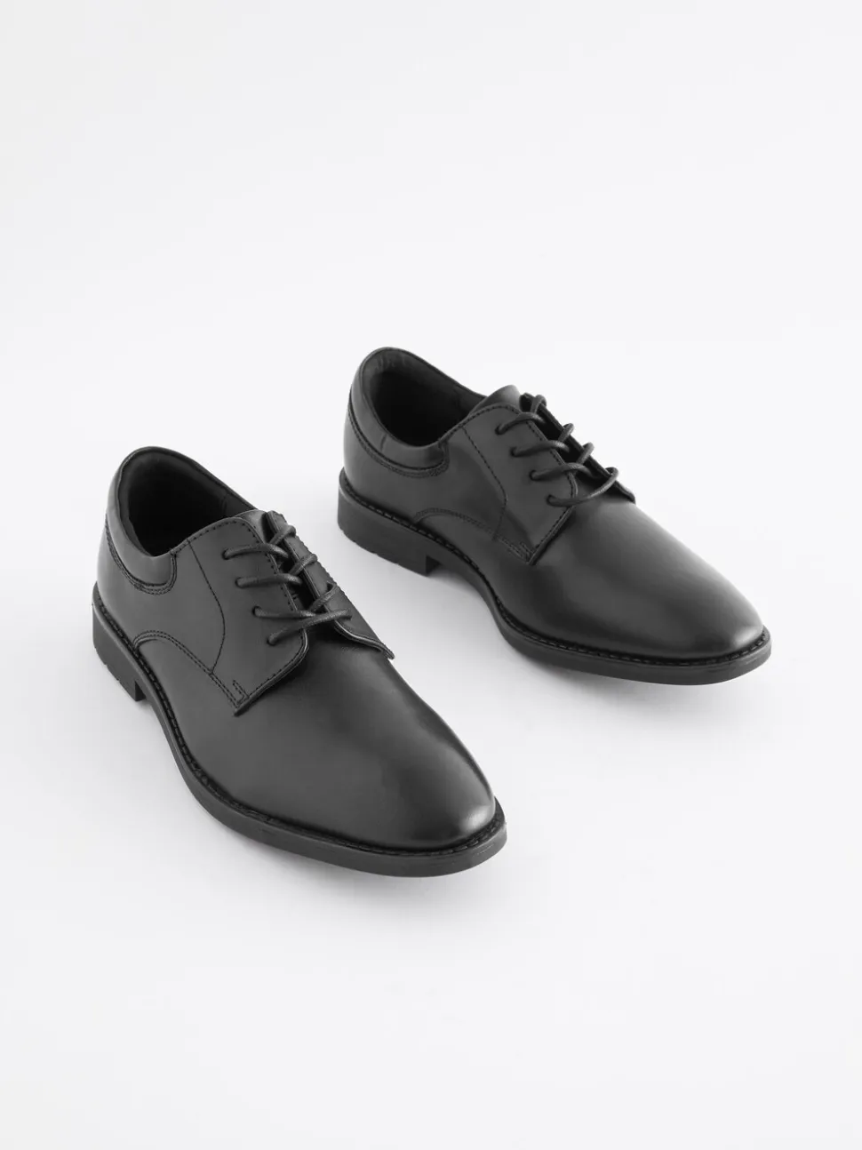 Zwart - Schoolveterschoenen van leer met egale voorkant