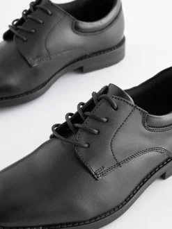 Zwart - Schoolveterschoenen van leer met egale voorkant