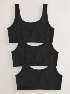 Zwart - Set van 3 crop tops met diepe ronde hals (5 - 16 jr)