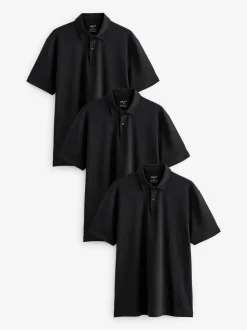 Zwart - Set van 3 jersey poloshirts met korte mouwen