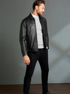 Zwart - Signature leren jack met kraag