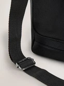 Zwart - Signature leren messenger-tas