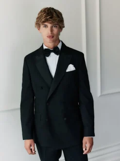 Zwart - Signature Nova Fides 100% Italian Wool Double Breasted Tuxedo Suit Jacket