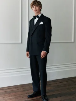 Zwart - Signature Nova Fides 100% Italian Wool Double Breasted Tuxedo Suit Jacket