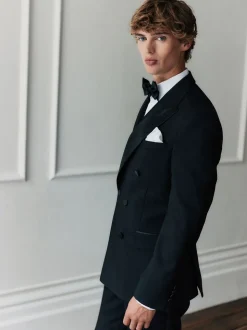 Zwart - Signature Nova Fides 100% Italian Wool Double Breasted Tuxedo Suit Jacket