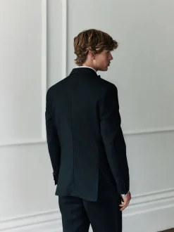 Zwart - Signature Nova Fides 100% Italian Wool Double Breasted Tuxedo Suit Jacket