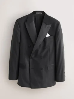 Zwart - Signature Nova Fides 100% Italian Wool Double Breasted Tuxedo Suit Jacket