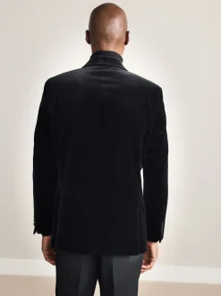 Zwart - Signature Pontoglio Italiaanse fluwelen double-breasted blazer