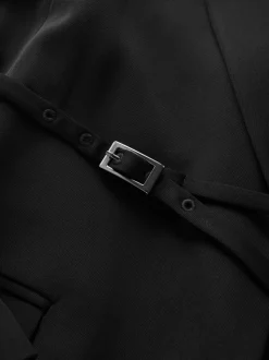 Zwart - Single Breasted Skinny Belt Blazer
