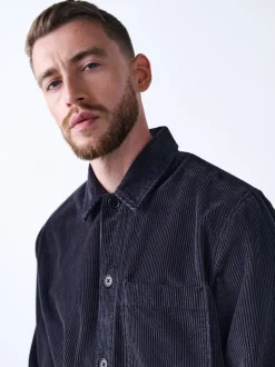 Zwart - Single pocket Corduroy Shacket Overshirt