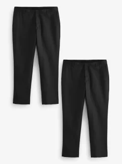 Zwart - Slim Fit - 2 Modieuze broeken zonder bandplooi