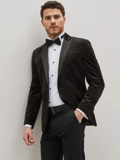 Zwart - Slim Fit - Fluwelen blazer