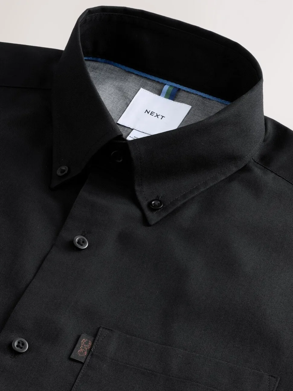 Zwart - Slim Fit - Gemakkelijk te strijken Oxford overhemd met doorlopende knopen