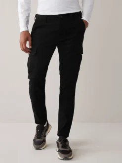 Zwart - Slim Fit - Katoenen cargostretchbroek