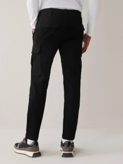 Zwart - Slim Fit - Katoenen cargostretchbroek