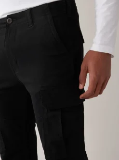 Zwart - Slim Fit - Katoenen cargostretchbroek