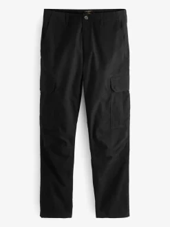 Zwart - Slim Fit - Katoenen cargostretchbroek