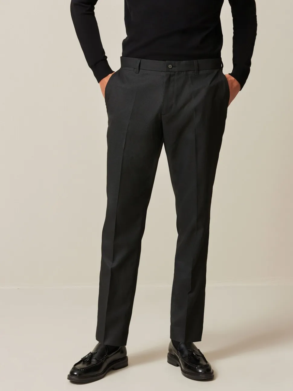 Zwart - Slim Fit - Modieuze broek met textuur