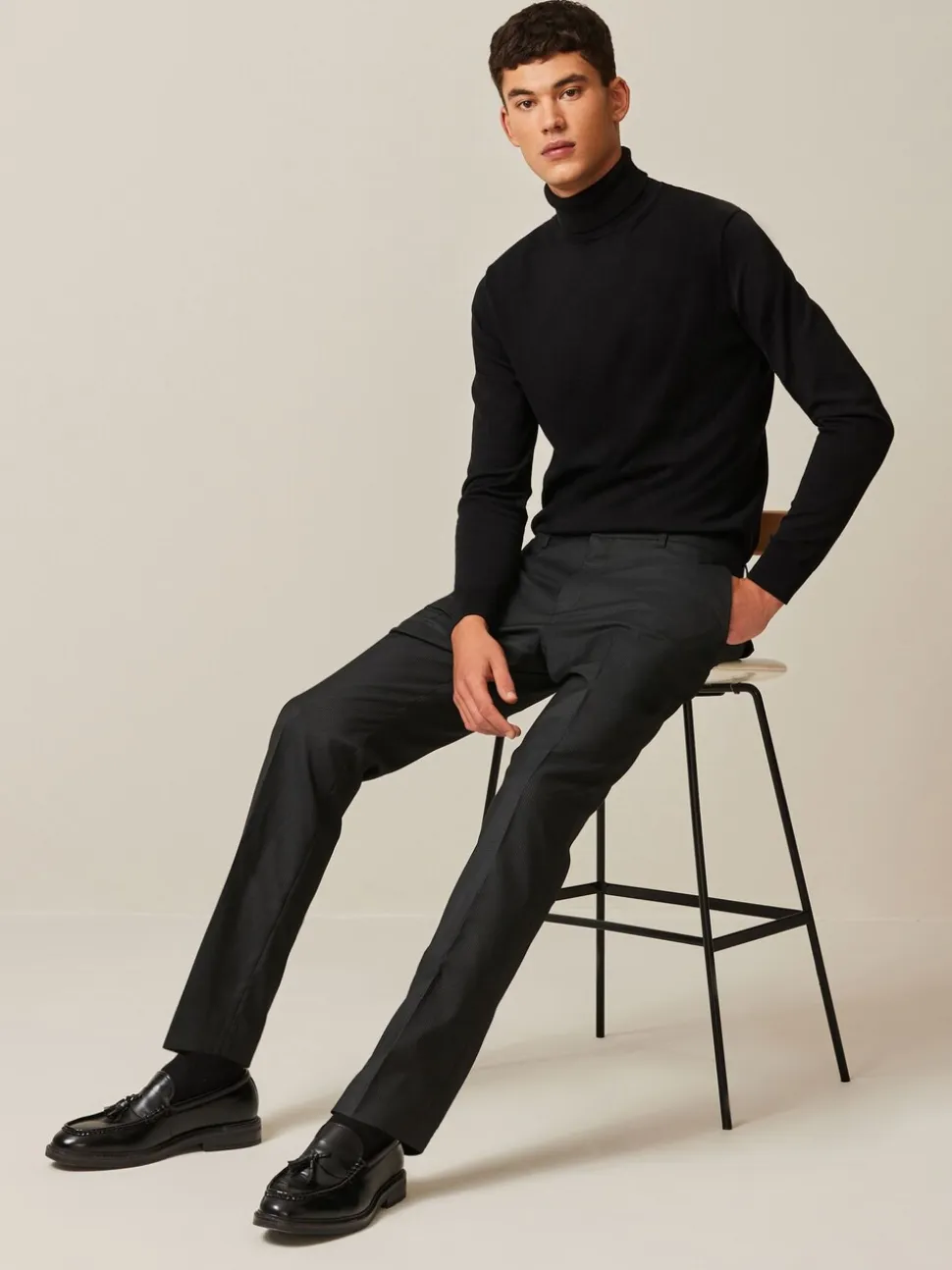 Zwart - Slim Fit - Modieuze broek met textuur