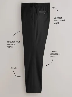 Zwart - Slim Fit - Motionflex Textured Tuxedo Trousers With Side Tape