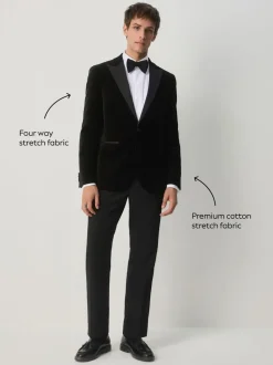 Zwart - Slim Fit - Motionflex stretchyfluwelen Blazer