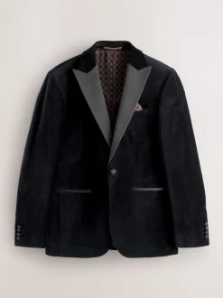 Zwart - Slim Fit - Motionflex stretchyfluwelen Blazer