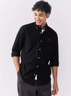 Zwart - Slim Fit - Oxford-hemd met lange mouwen