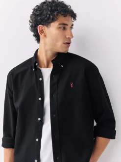 Zwart - Slim Fit - Oxford-hemd met lange mouwen