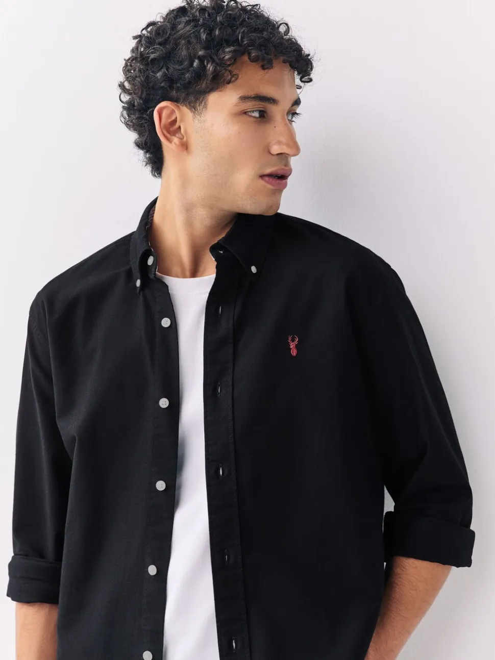 Zwart - Slim Fit - Oxford-hemd met lange mouwen