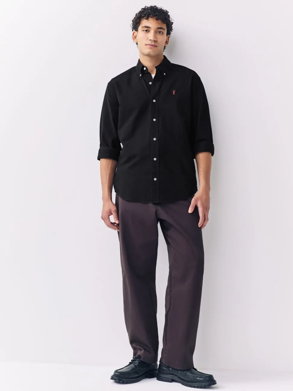 Zwart - Slim Fit - Oxford-hemd met lange mouwen