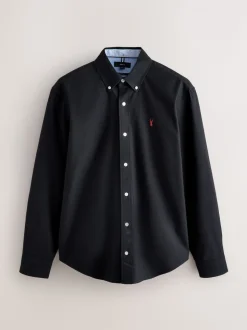 Zwart - Slim Fit - Oxford-hemd met lange mouwen