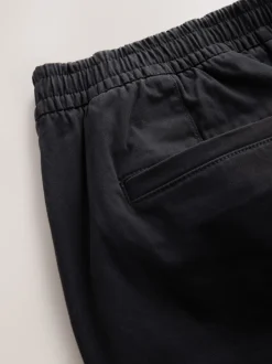 Zwart - Slim Fit - Pleated Stretch Chinos Trousers With Elasticated Waist