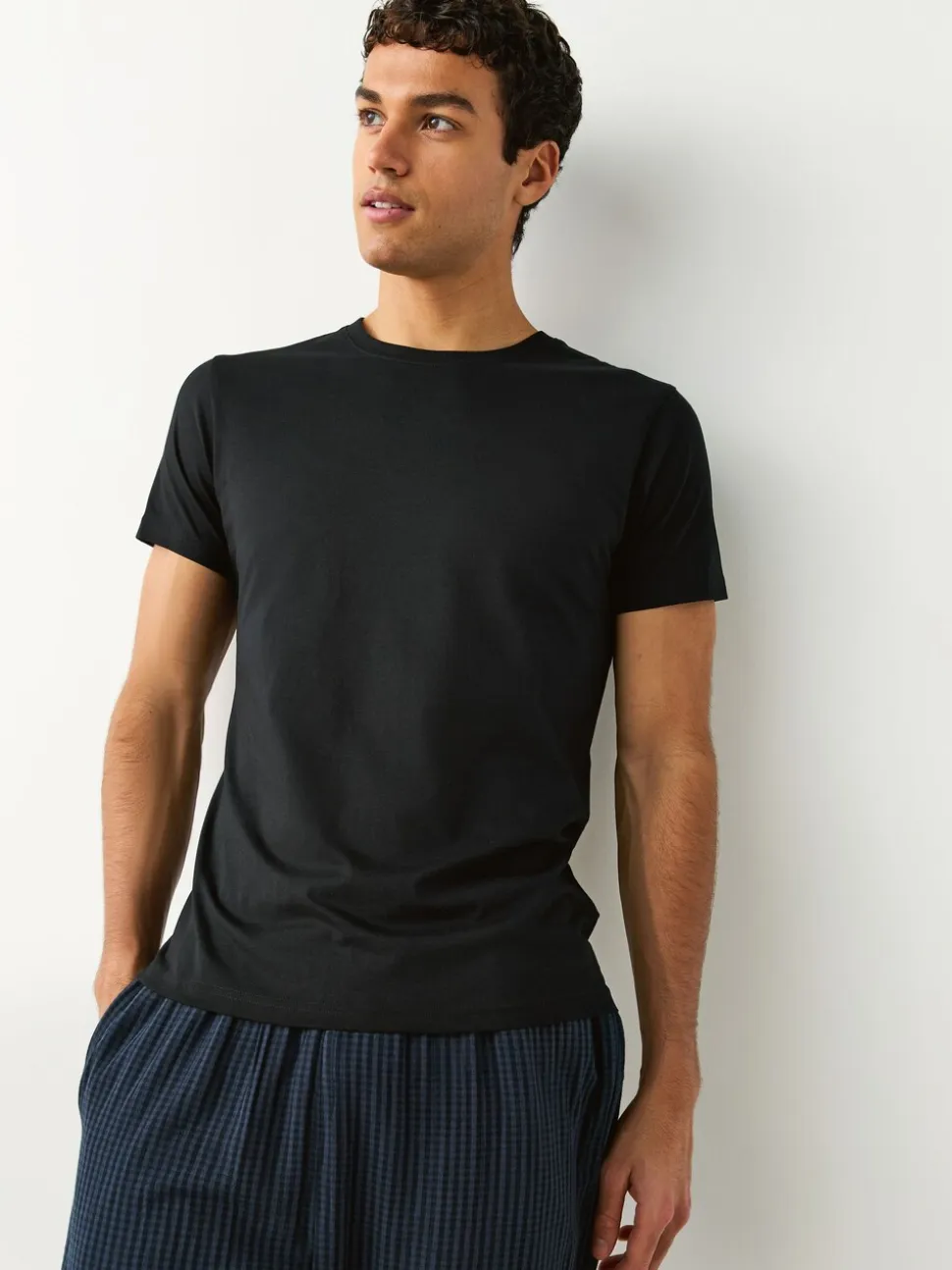 Zwart - Slim Fit - Set van 5 100% katoenen T-shirts met laagjes