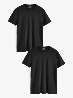 Zwart - Slim Fit - Set van 2 100% katoenen T-shirts met laagjes