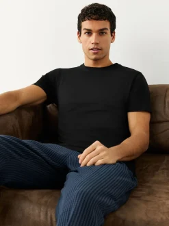 Zwart - Slim Fit - Set van 2 100% katoenen T-shirts met laagjes